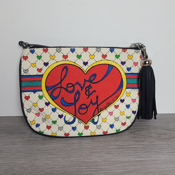 Brighton Love & Joy Canvas Crossbody Bag Multicolor Hearts Bows - Picture 2 of 10